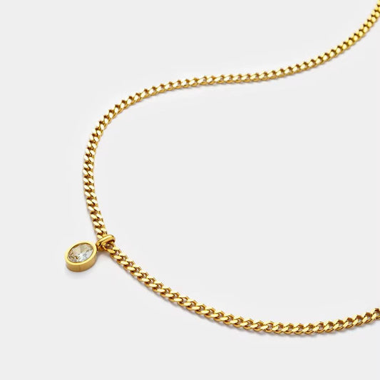 Gold 18K Plated Stainless Steel Necklace Minimalist Chain with Zircon Pendant Elegant Waterproof Jewelry for Women Girls