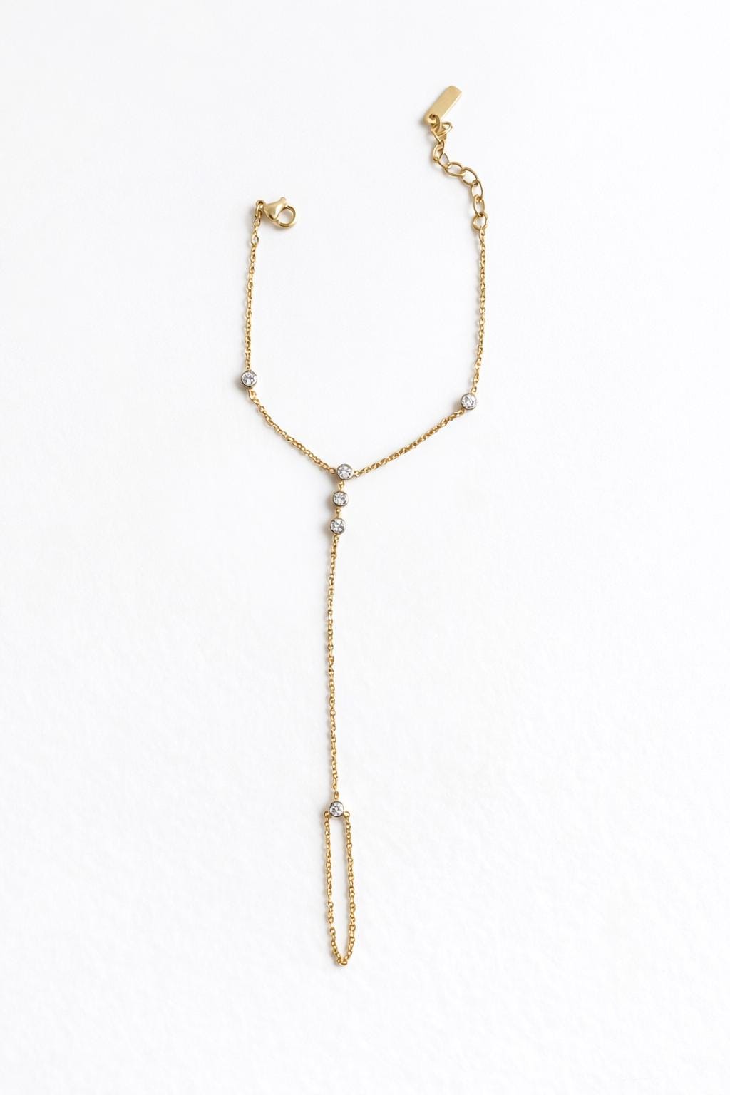 Gold Hand Chain Bracelet with Cubic Zirconia | Stainless Steel Hand Harness | Minimal Jewelry, Waterproof, Parisian Chic