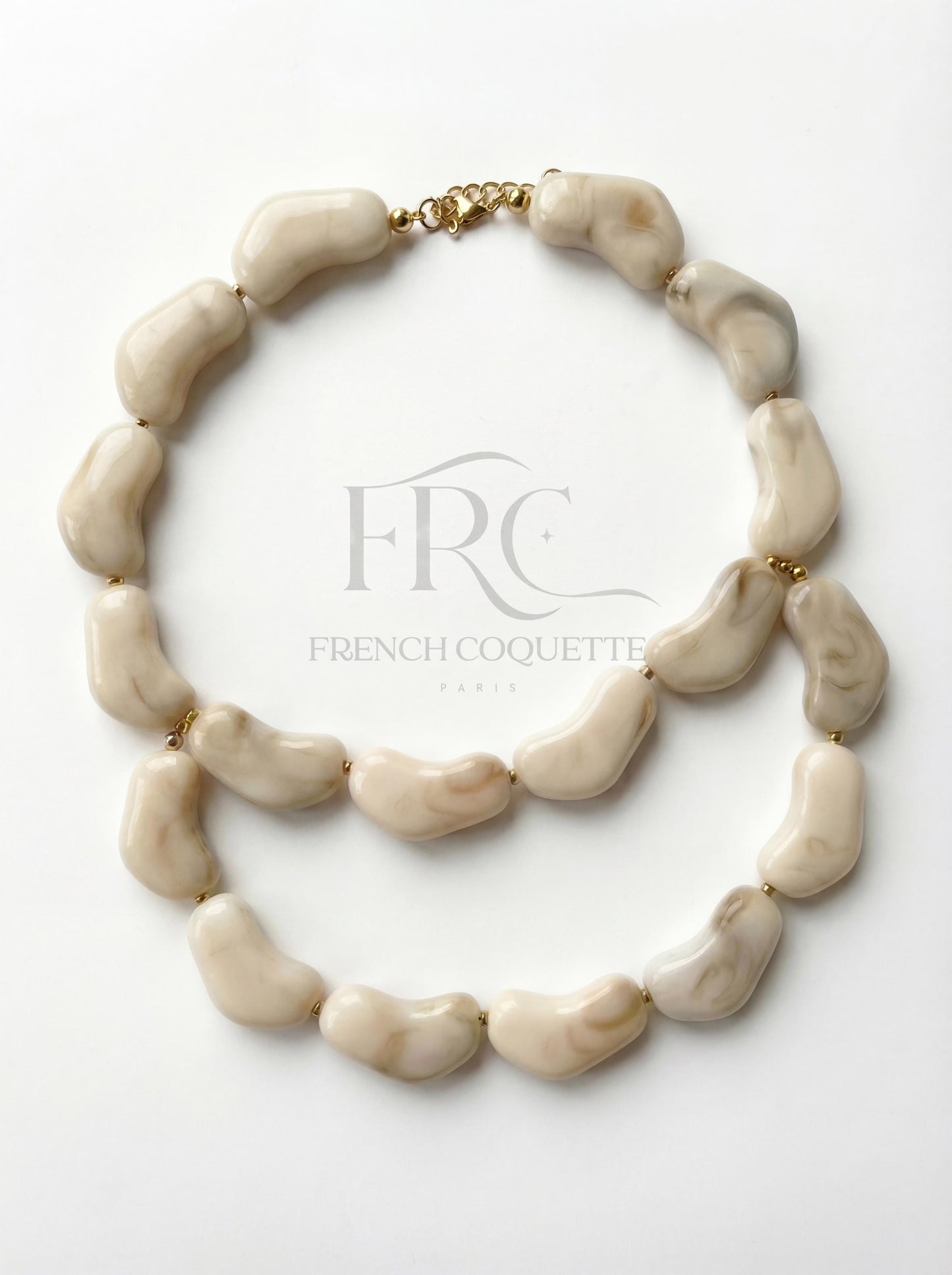 Chunky Resin Pebble Necklace Cream Statement Necklace with Stainless Steel Clasp Modern Minimalist Jewelry for Women