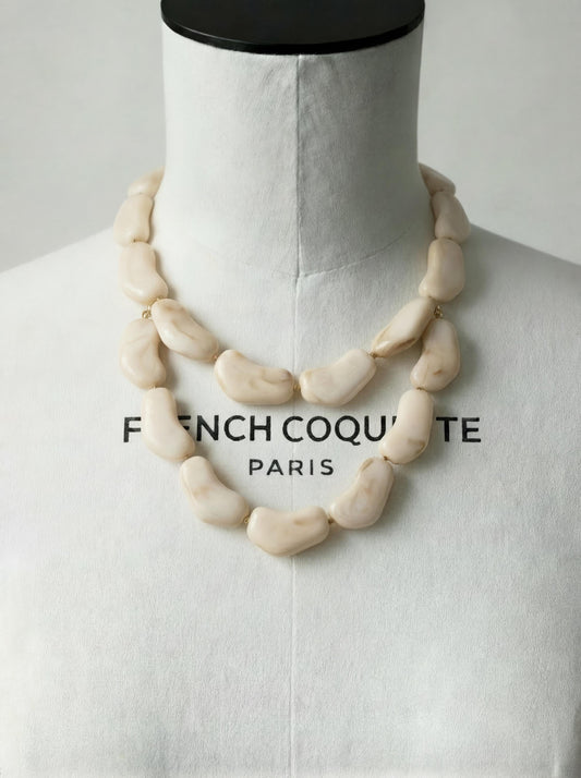 Chunky Resin Pebble Necklace Cream Statement Necklace with Stainless Steel Clasp Modern Minimalist Jewelry for Women