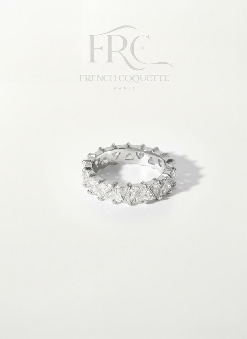 Triangular Zircon Eternity Ring Gold or Silver Stainless Steel Band Minimalist Statement Ring for Women