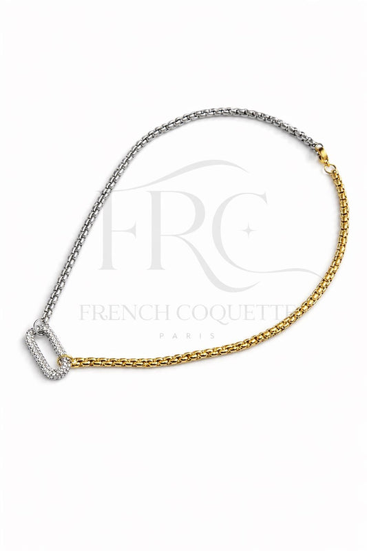 Gold Silver Two Tone Necklace Stainless Steel Chain Minimalist Jewelry Waterproof Hypoallergenic Everyday Chic It Girl