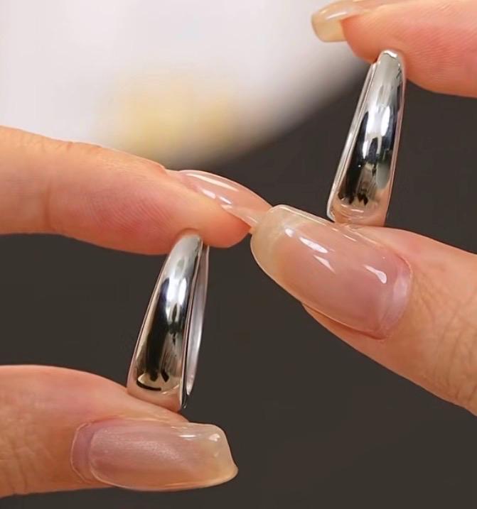 Set de Créoles ovales platine acier inox Grandes et mini sans perçage doreilles