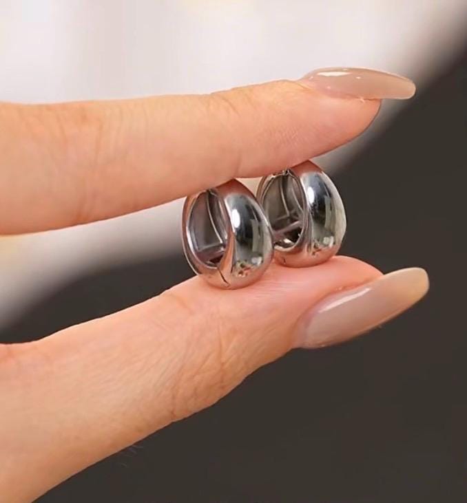 Set de Créoles ovales platine acier inox Grandes et mini sans perçage doreilles