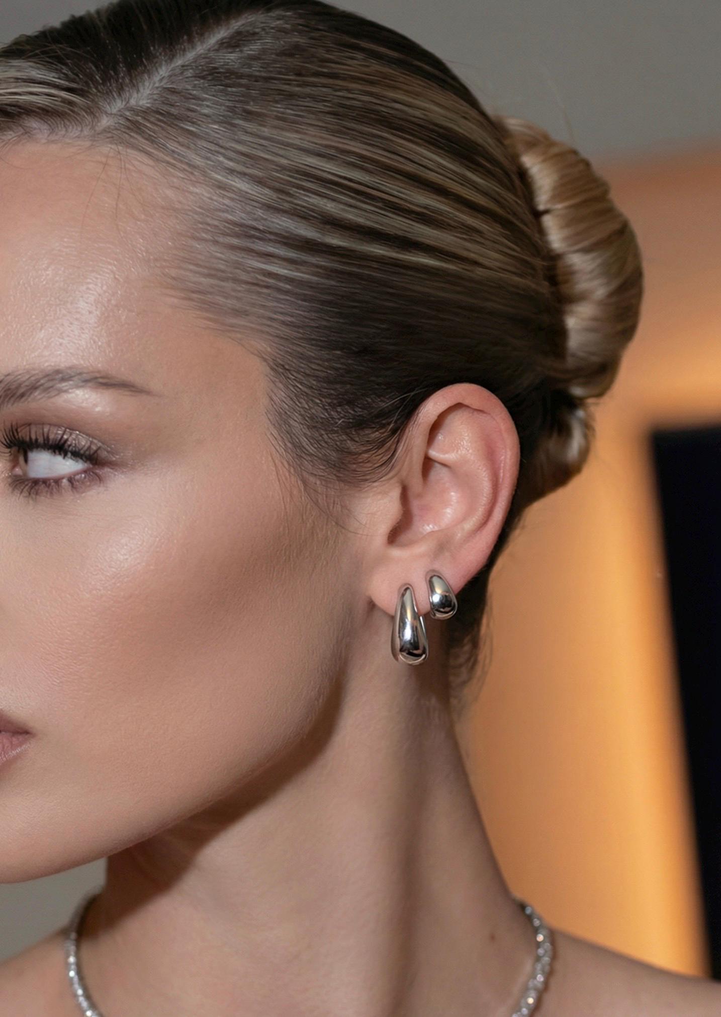 Set de Créoles ovales platine acier inox Grandes et mini sans perçage doreilles