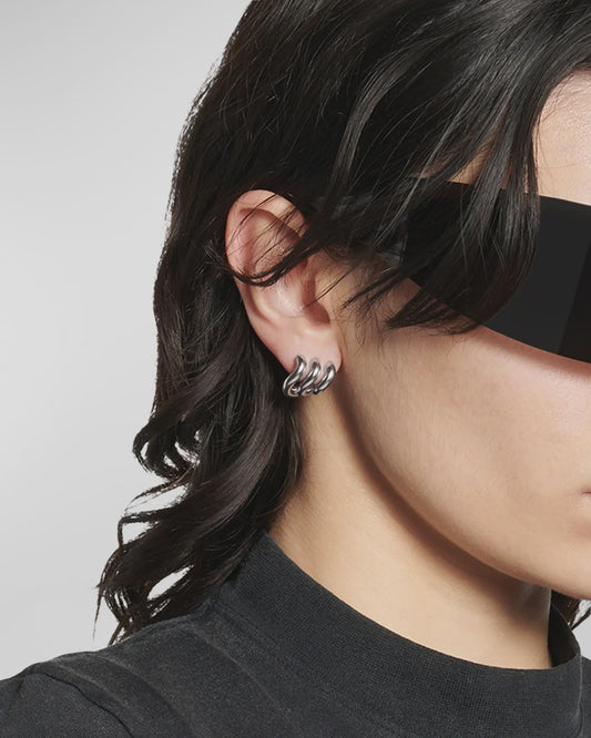 Silver Triple Hoop Earrings Minimalist Statement | Stainless Steel Sculptural Ear Cuffs | Modern Everyday Jewelry