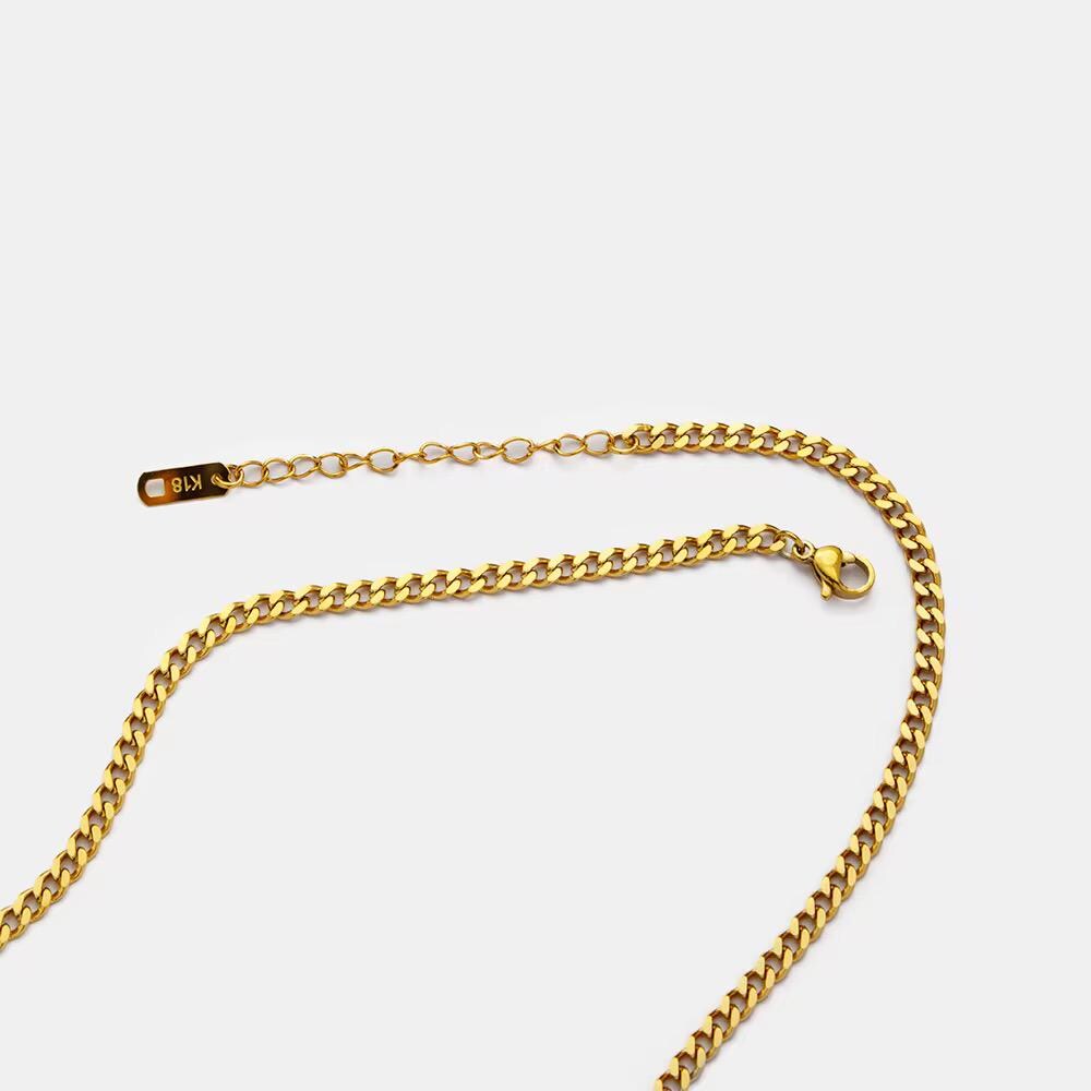 Gold 18K Plated Stainless Steel Necklace Minimalist Chain with Zircon Pendant Elegant Waterproof Jewelry for Women Girls