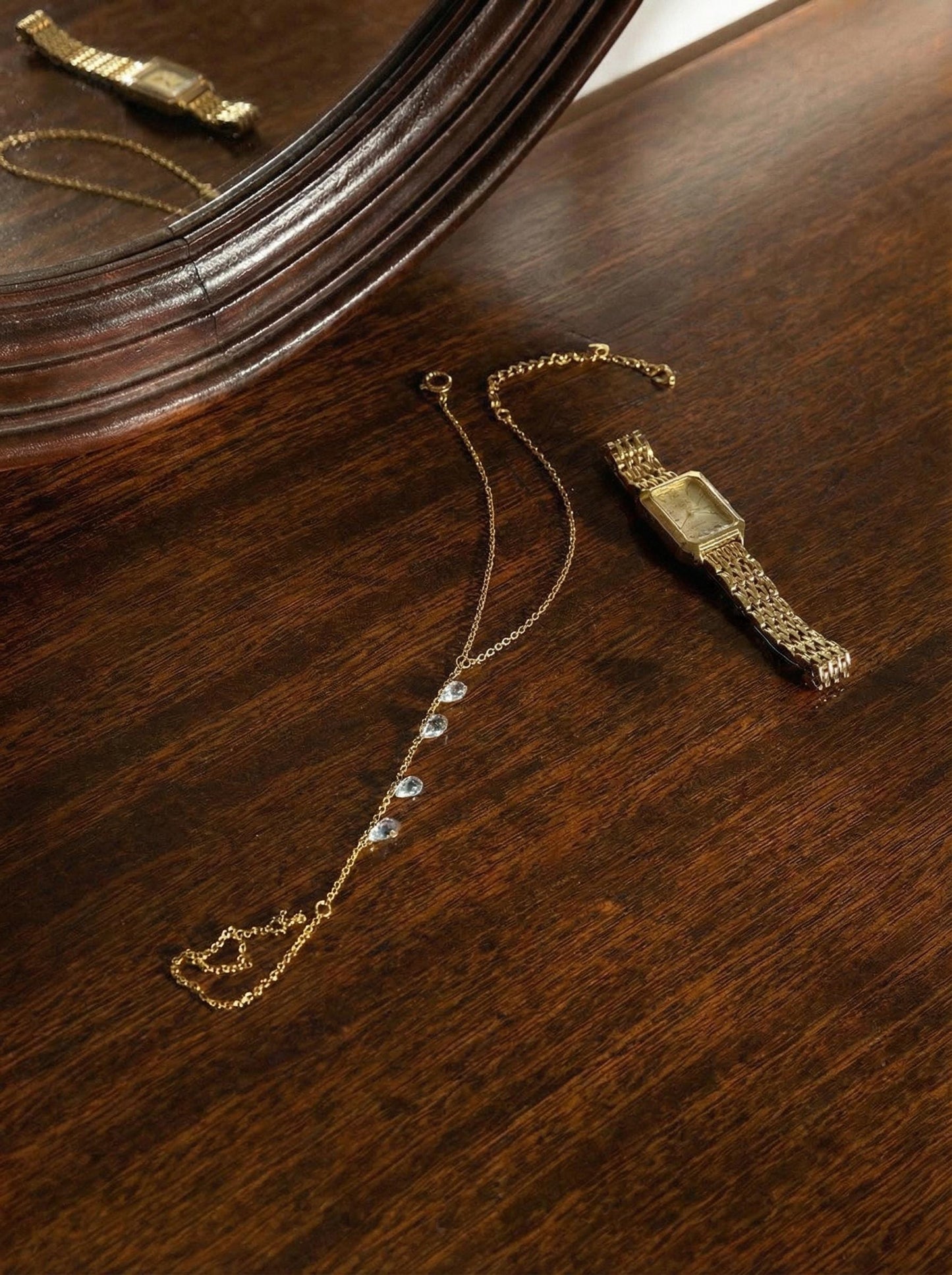 Gold Plated Sterling Silver Hand Chain, Shiny CZ Pear Drops, Adjustable Slave Bracelet, Elegant Statement Jewelry for Women