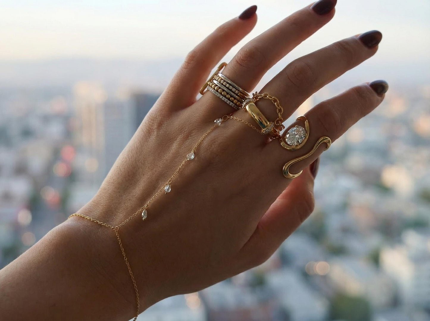 Adjustable S-Shape Gold Plated Sterling Silver Ring Hypoallergenic Waterproof CZ Statement Ring,Bridal Modern Minimalist Jewelry for Women