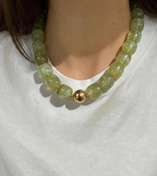 CHUNKY OLIVE COLLIER EN RÉSINE MARBRÉE ET ACIER INOXYDABLE, FEMME, VERT