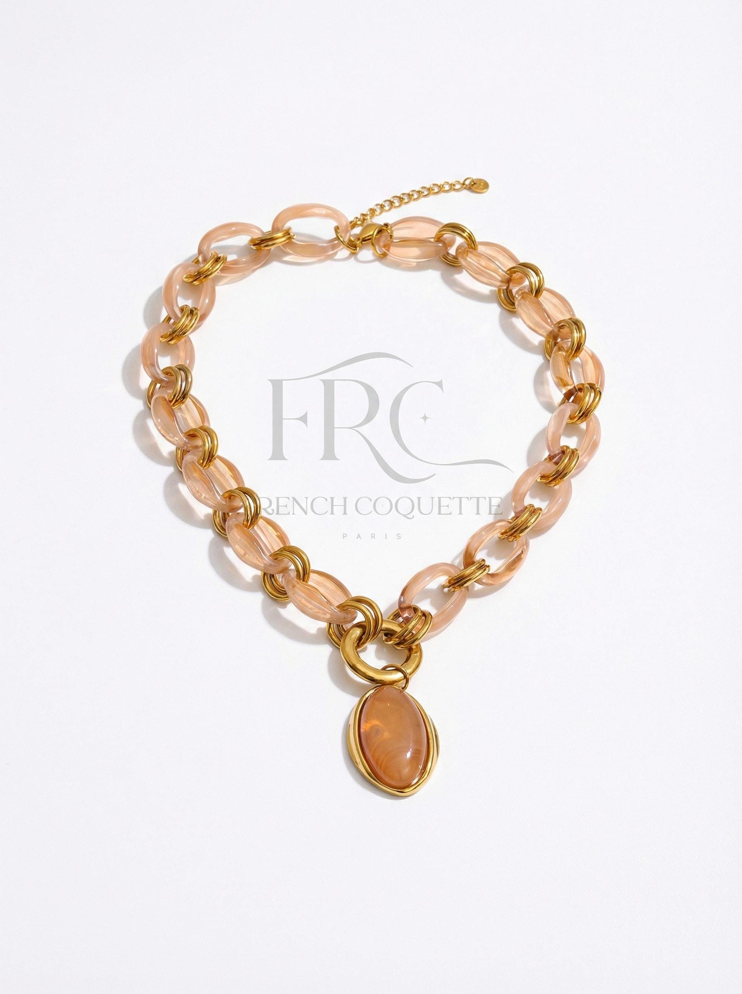 Chunky Acrylic Chain Necklace with Pendant  PVD Gold Plated Stainless Steel Statement Necklace  Modern Boho Jewelry for Women