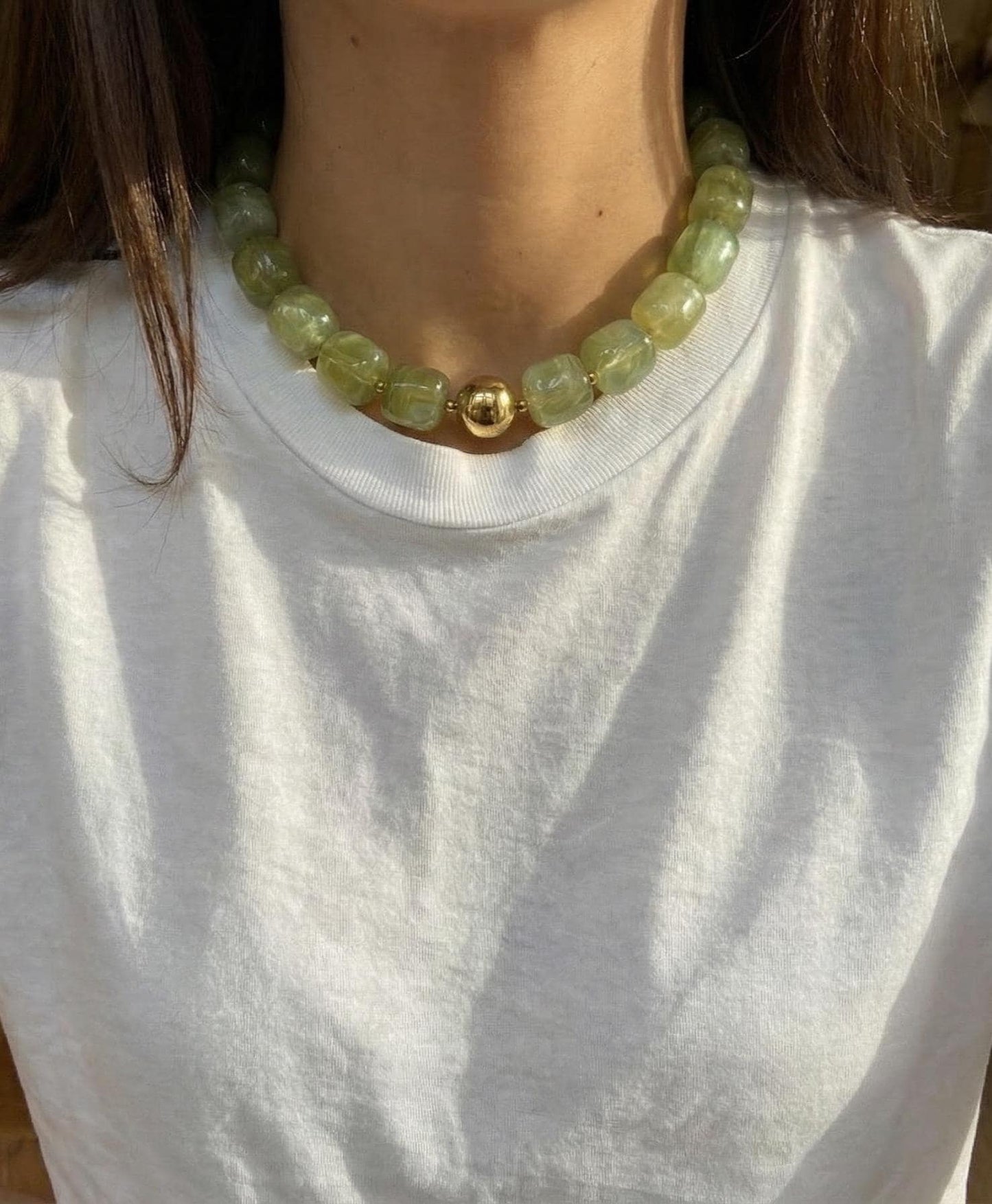 CHUNKY OLIVE COLLIER EN RÉSINE MARBRÉE ET ACIER INOXYDABLE, FEMME, VERT