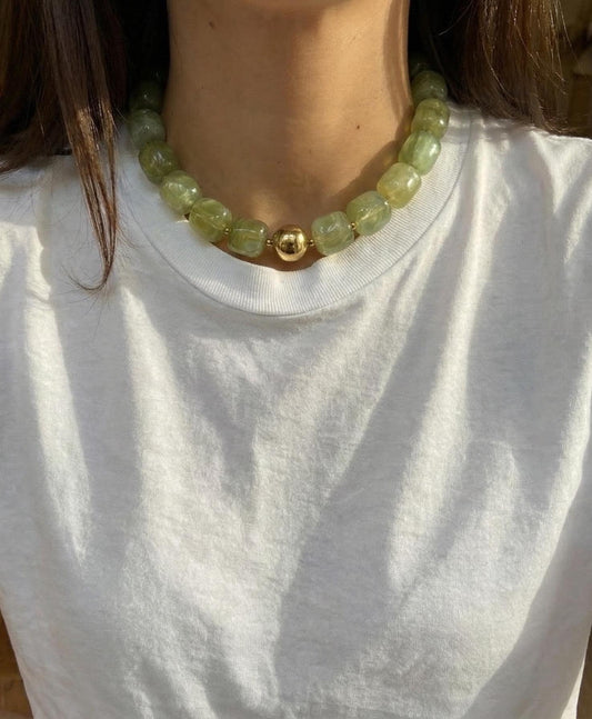 CHUNKY OLIVE COLLIER EN RÉSINE MARBRÉE ET ACIER INOXYDABLE, FEMME, VERT
