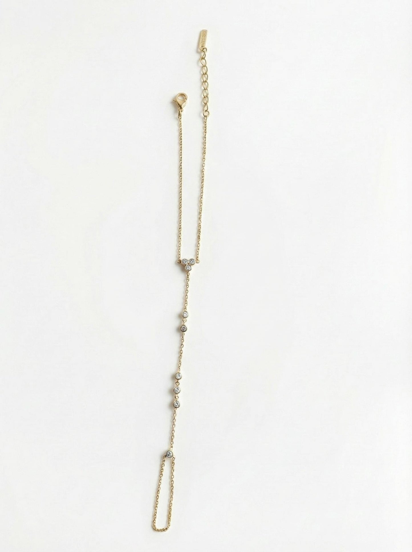 Gold Hand Chain Bracelet Stainless Steel with Cubic Zirconia, Adjustable Finger Bracelet, Minimalist Parisian Chic Jewelry