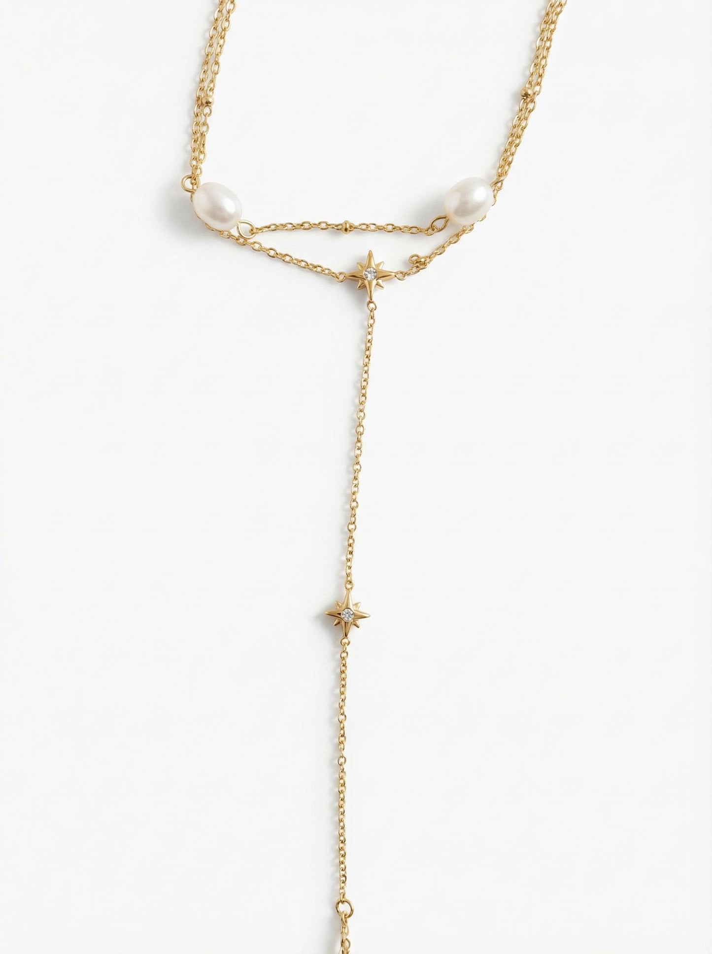 Gold Hand Chain Bracelet with Stars and Pearls, Stainless Steel Jewelry, Parisian Chic Statement Hand Jewelry