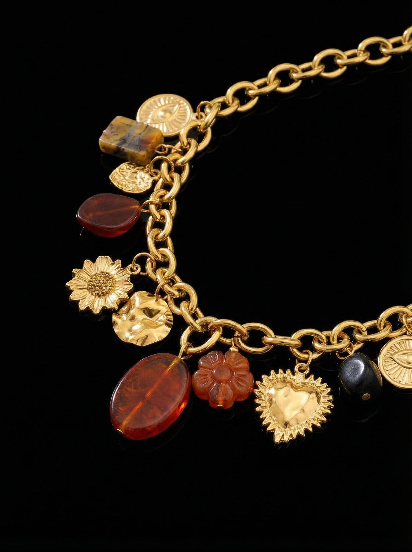 Gold Charm Necklace  Vintage Inspired Chunky Chain Necklace, Statement Medallion Jewelry for Women