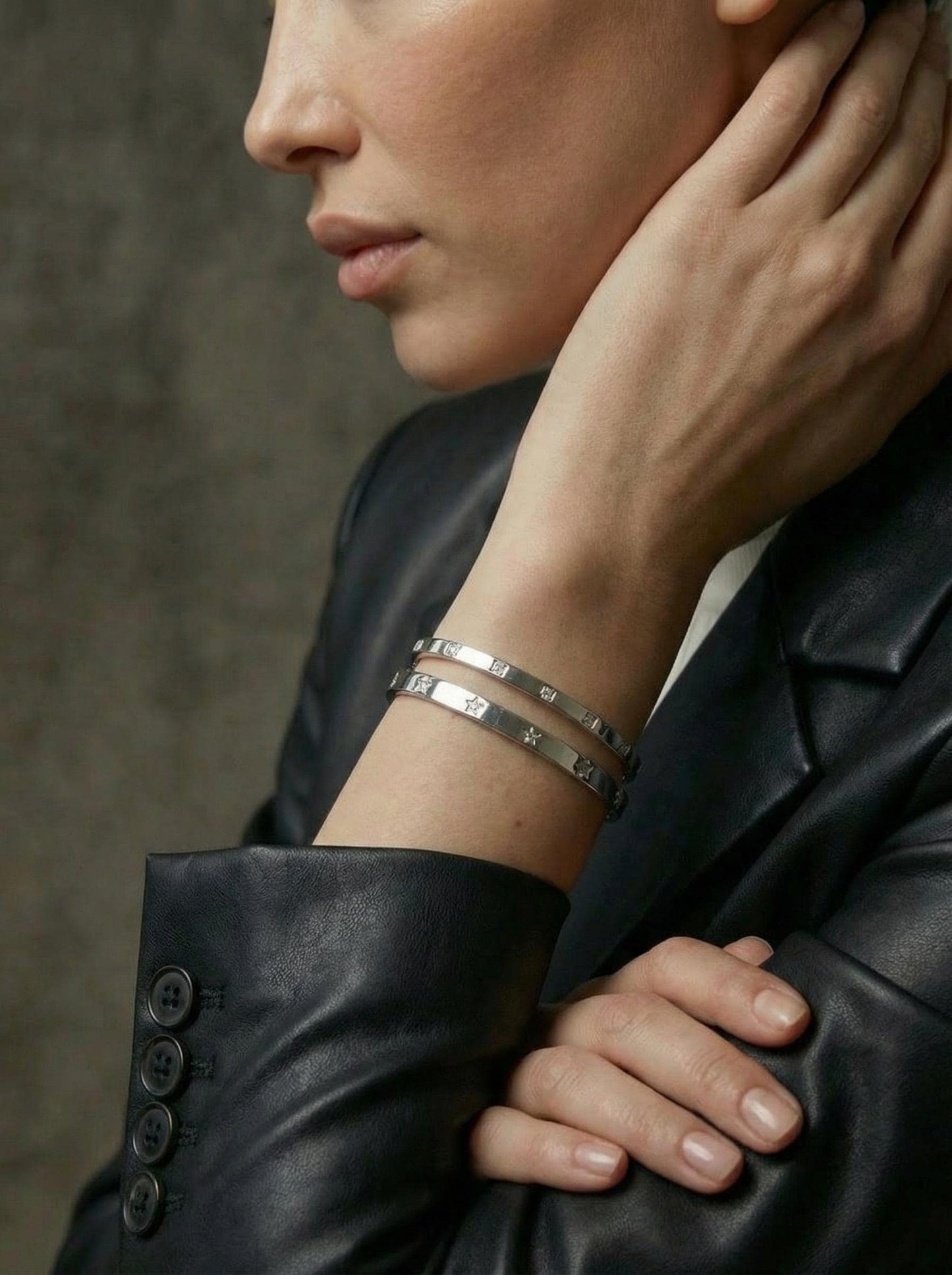 Minimalist Stainless Steel Bangle Bracelet  Star or Square Zircon Frame  Waterproof Elegant Stackable Cuff