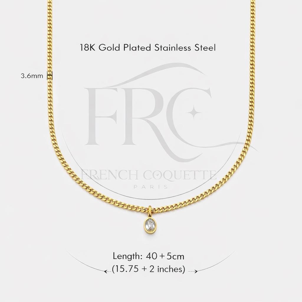 Gold 18K Plated Stainless Steel Necklace Minimalist Chain with Zircon Pendant Elegant Waterproof Jewelry for Women Girls