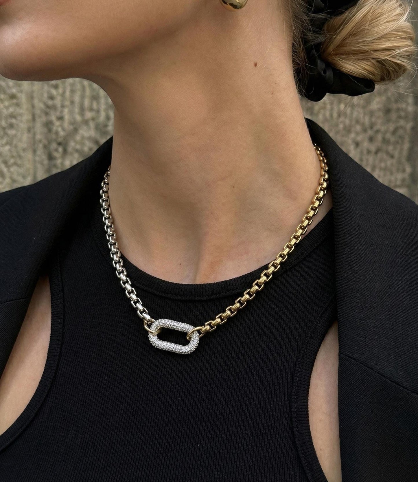 Gold Silver Two Tone Necklace Stainless Steel Chain Minimalist Jewelry Waterproof Hypoallergenic Everyday Chic It Girl