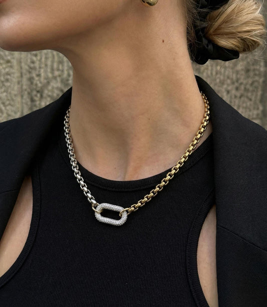 Gold Silver Two Tone Necklace Stainless Steel Chain Minimalist Jewelry Waterproof Hypoallergenic Everyday Chic It Girl