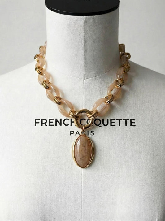 Chunky Acrylic Chain Necklace with Pendant  PVD Gold Plated Stainless Steel Statement Necklace  Modern Boho Jewelry for Women