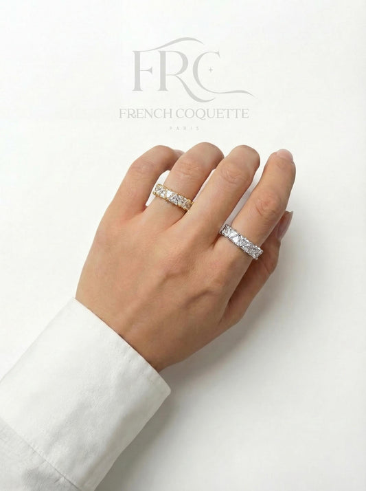 Triangular Zircon Eternity Ring  Gold or Silver Stainless Steel Band  Minimalist Statement Ring for Women