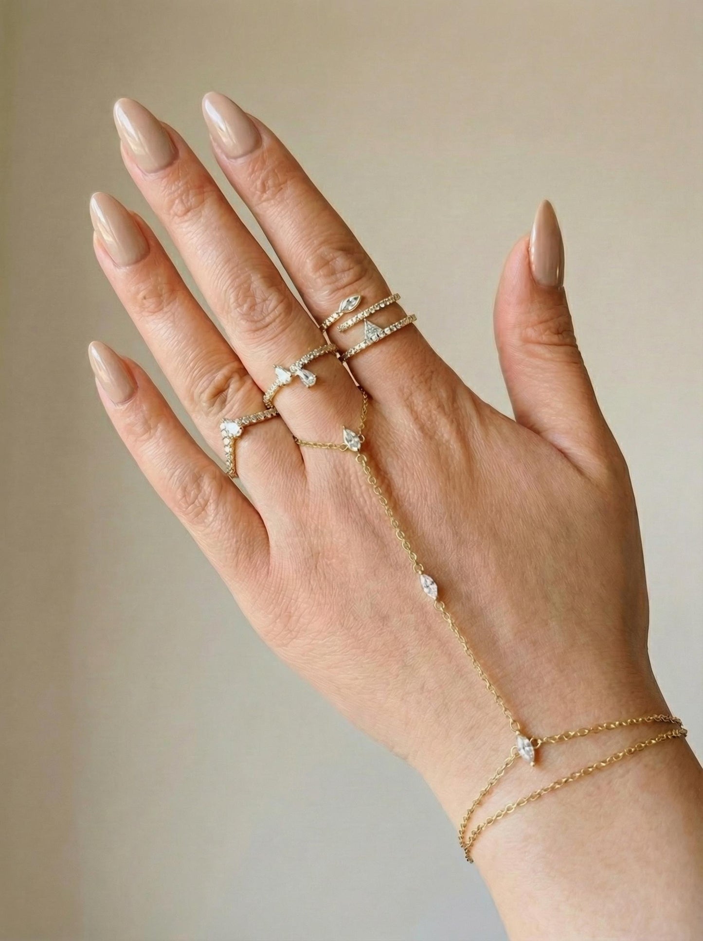 18K Gold Plated Hand Chain Bracelet with Zircon Stones  Dainty Gold Hand Harness  Elegant Minimalist Hand Jewelry
