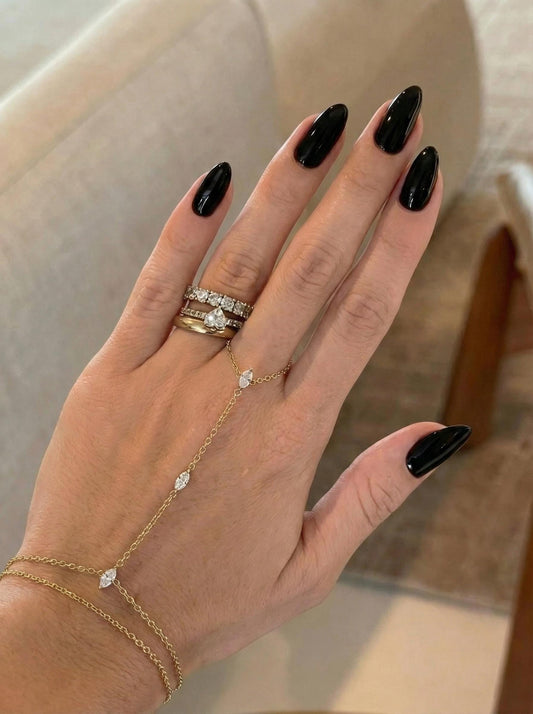 18K Gold Plated Hand Chain Bracelet with Zircon Stones  Dainty Gold Hand Harness  Elegant Minimalist Hand Jewelry