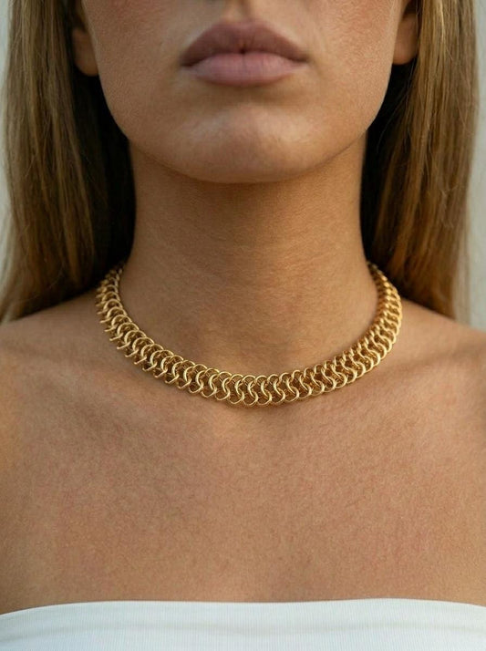 Collier chaîne chunky doré, collier ras-du-cou en acier inoxydable, bijou waterproof résistant au ternissement, statement minimaliste